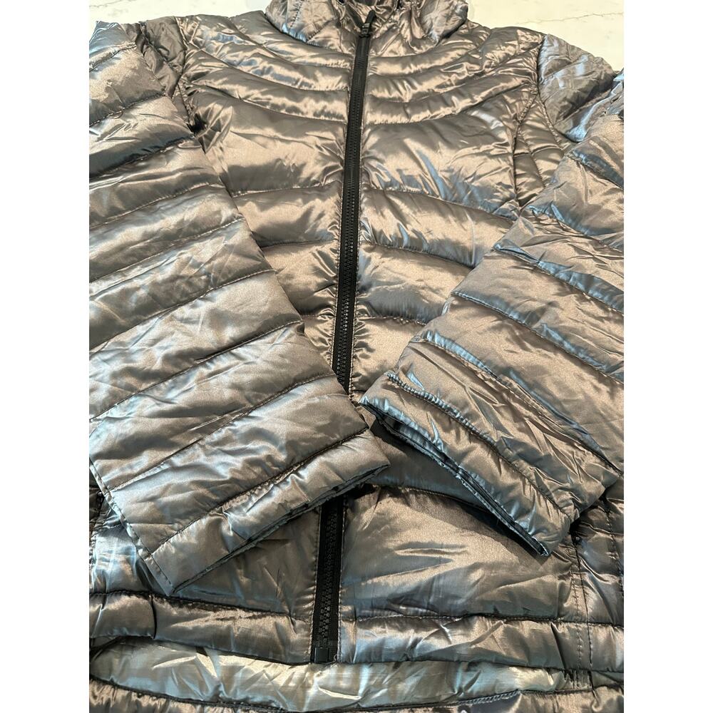 Andrew Marc Womens XL Metallic Gray Packable Lightweight Puffer Down Hood Jacket - Picture 6 of 11
